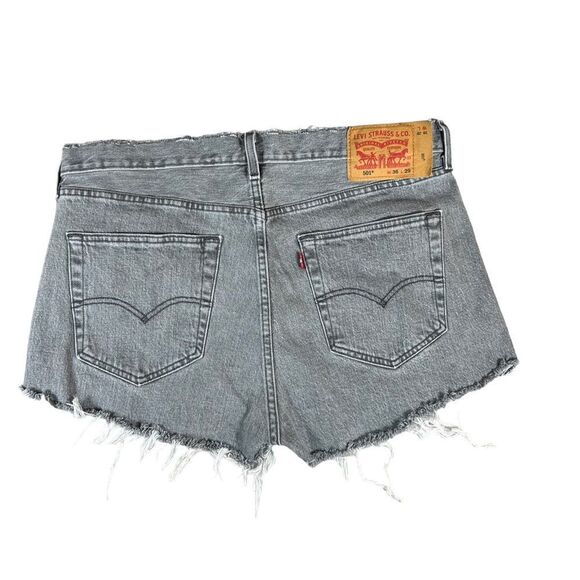 Levi’s 501 Gray Black Wash Heavily Distressed Denim Cut Off Shorts - Picture 4 of 8